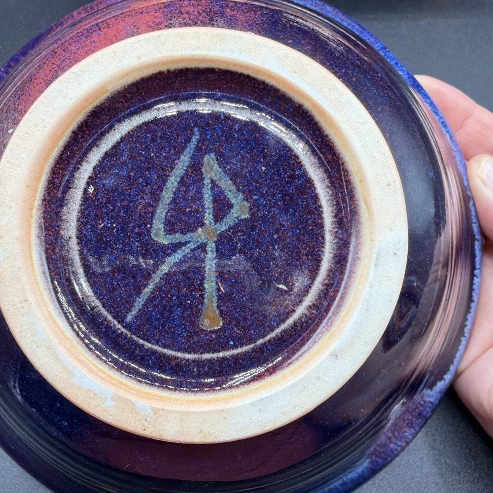 VTG Studio Art Pottery Ceramic Hand Made Plum Indigo Decorative Bowl 7" Signed - Picture 5 of 6